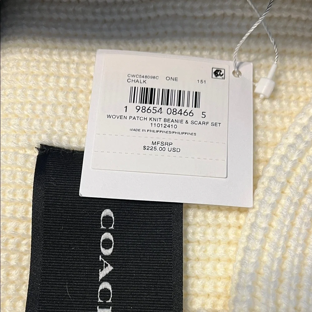 Coach Ivory Knit Beanie Hat and Scarf Set New In Box - Picture 3 of 3